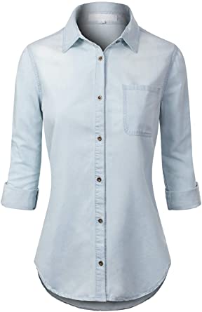 Design by Olivia Women’s Long Sleeve Long Jean Chambray Button-Down Shirt
