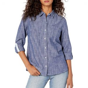 Tommy Hilfiger Women’s Long Sleeve Roll Tab Button Down Shirt